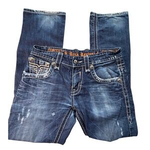 Rock Revival Dexter Straight Leg Jeans Mens 30x30 Dark Wash Distressed Denim
